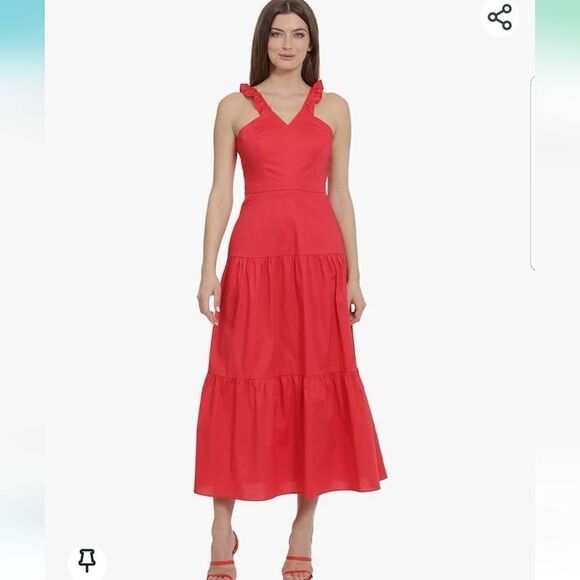 Maggy London Women's Ruffle V-Neck Halter Tiered Maxi Vacation Resort Event 6 - Picture 4 of 15